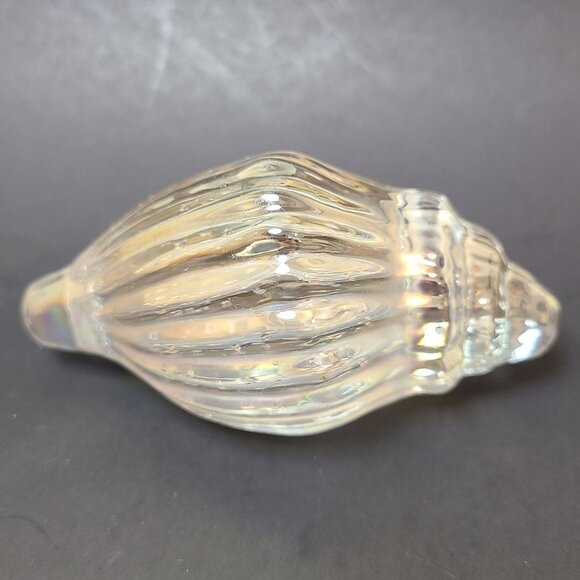 Vintage Clear Iridescent Glass Tulip Seashell Paperweight Bubbles - Picture 3 of 8